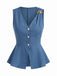 Tops Perle Col V Boutonné Bleu Années 1960 2