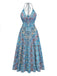 Robe Midi Halter Évasée Boho Paisley Bleu Années 70