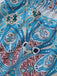 Robe Midi Halter Évasée Boho Paisley Bleu Années 70