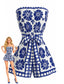 Combishort Bleu Bustier Ceinturé Floral Années 1970