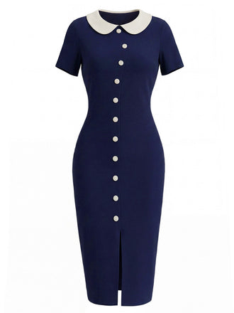 [Prévente] Robe Tricoté Col Claudine Bleue Années 1960 2