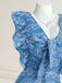 Robe Courte Paisley Col V à Volants Brodée Bleue Années 1970 5