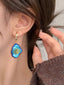 Boucles d'Oreilles Bleue Pendantes Fleur Vintage