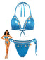 Ensemble Bikini Bleu Métallisé Coquillage Halter Années 1980