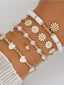 5PCS Bracelets perlés cœur marguerite bohème