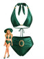 Bikini Licou Ornements Dorés Vert Émeraude Années 1980