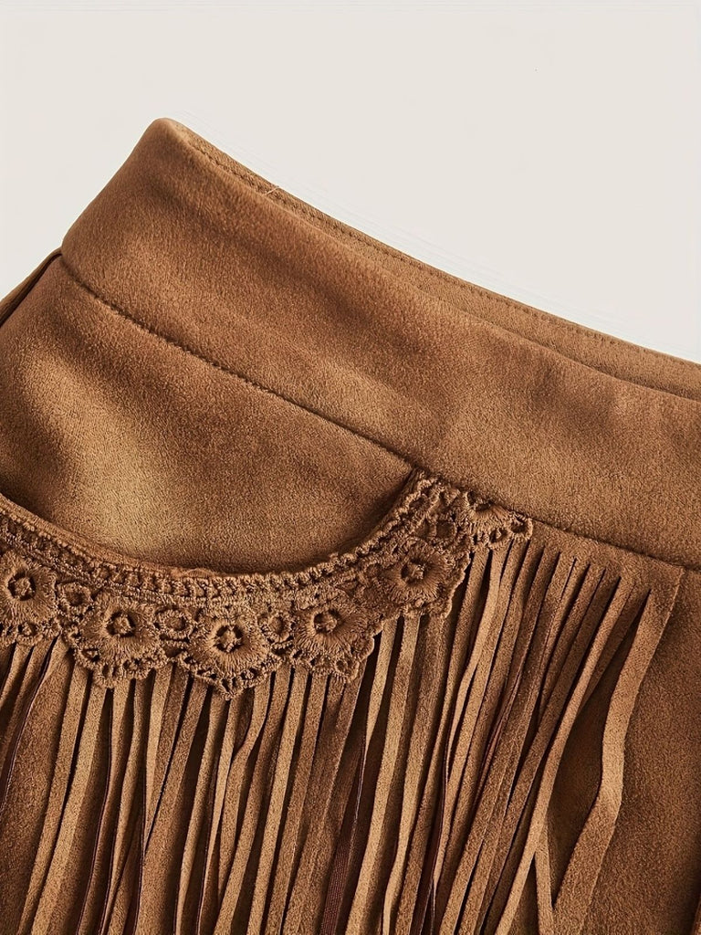 Short à Franges en Daim Vintage Marron Années 60
