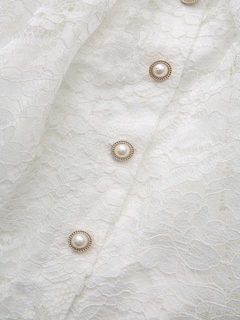 Robe dos nu en dentelle blanche style décolleté en V profond ornée de roses 3D années 1950