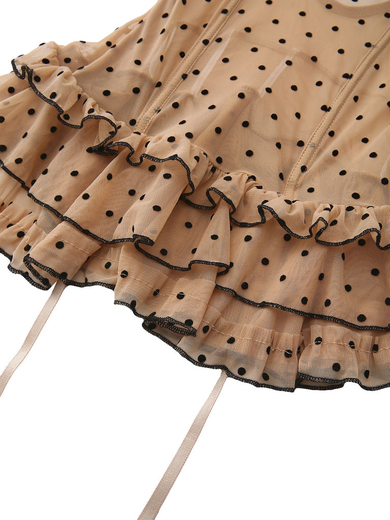 Nuisette babydoll kaki à pois des années 1980