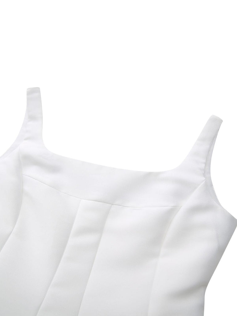 Robe de soirée blanche unie à larges bretelles des années 1950