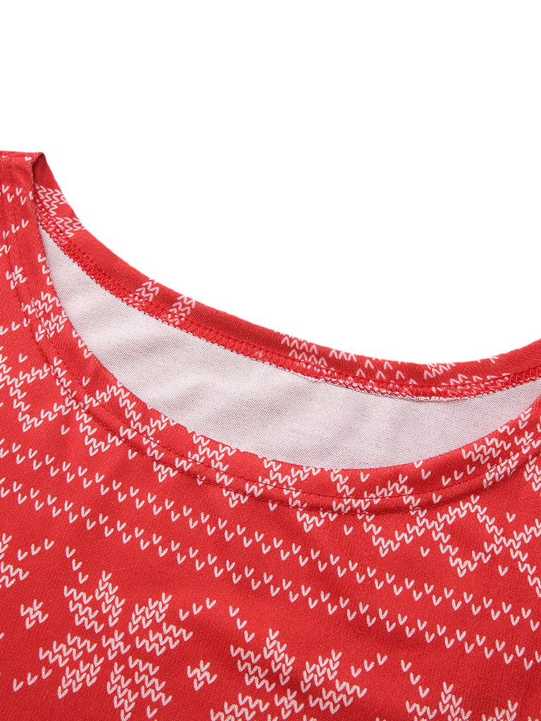 Robe rouge avec motif rennes et flocons de neige années 1960