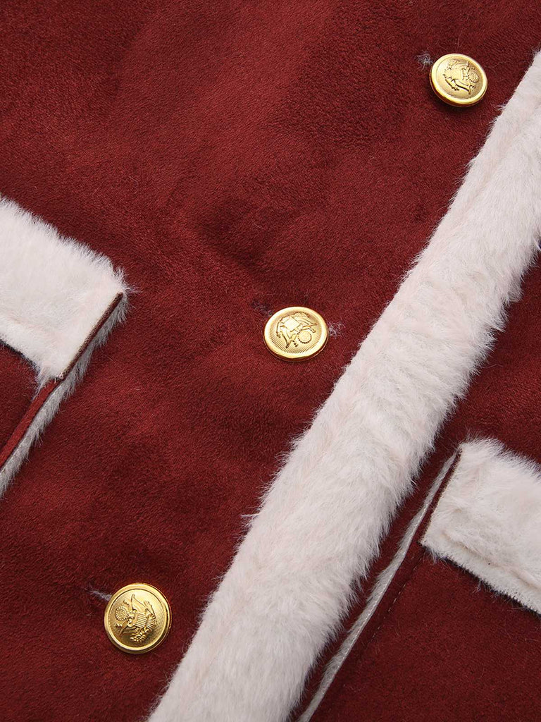 Veste à revers en peluche avec poches et boucle années 1940