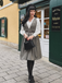2PCS robe à carreaux et chemisier en satin années 40