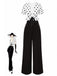 2PCS haut à pois et pantalon droit blanc et noir années 50