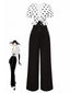 2PCS haut à pois et pantalon droit blanc et noir années 50