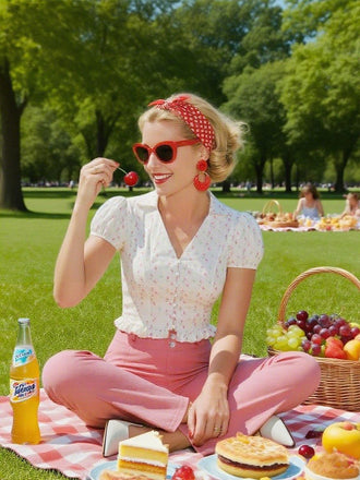 2PCS chemisie tulipe rose et pantalon à boutons années 50