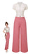 2PCS chemisie tulipe rose et pantalon à boutons années 50