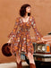 2PCS hauts manches cloche et robe à bretelles marguerite hippie orange des années 1970