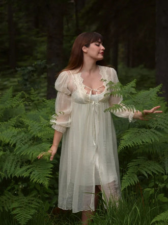 2PCS Chemise de nuit et peignoir fendus à bretelles florales abricot années 1950