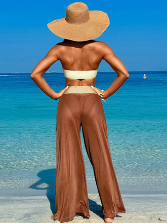 Ensemble Bikini bandeau contrasté et pantalon cache-maillot des années 1960