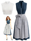 3PCS Robe Sans Manches et Tablier Floral et Top Dentelle Bleu Années 1950