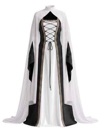 2PCS Robe de costume d'Halloween cour médiévale et châle dos nu années 1980