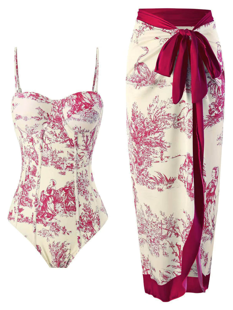Maillot de bain et cache maillot floral à encre vintage des années 1960