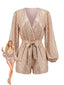 Combishort champagne manches longues taille nouer et sequins années 80