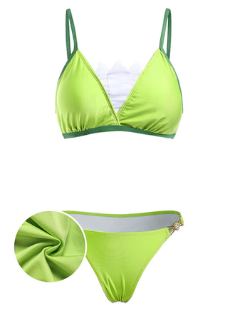 [Prévente] Ensemble Bikini Triangle à Strass et Bordure Contrastée Chartreuse Années 1970