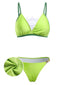 [Prévente] Ensemble bikini triangle chartreuse bordures contrastées et strass années 70
