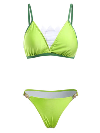 [Prévente] Ensemble Bikini Triangle à Strass et Bordure Contrastée Chartreuse Années 1970 2