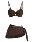 Ensemble bikini marron satiné et métallisé volants et liens nouer années 80