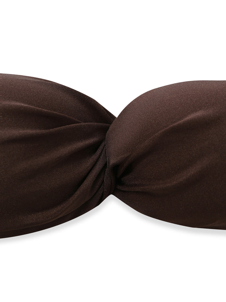 Satin Métallique Soleil à Volants Noué Ensemble Bikini Café Années 1980 8