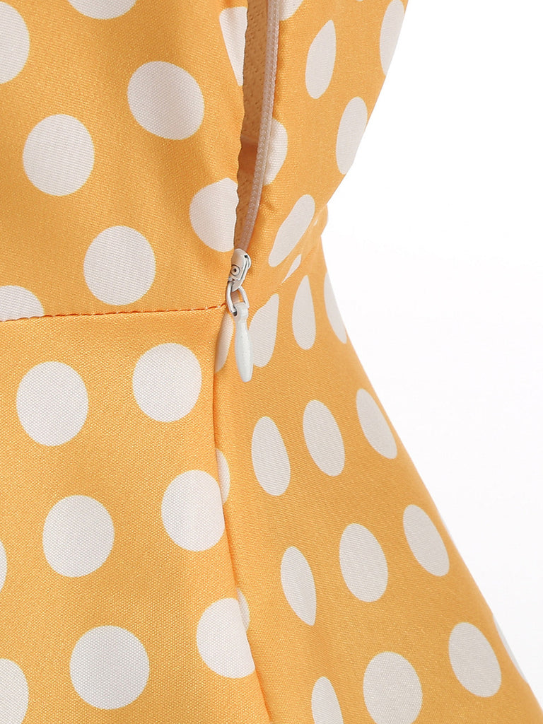 Robe Évasée Col Claudine Bicolore à Pois Années 50