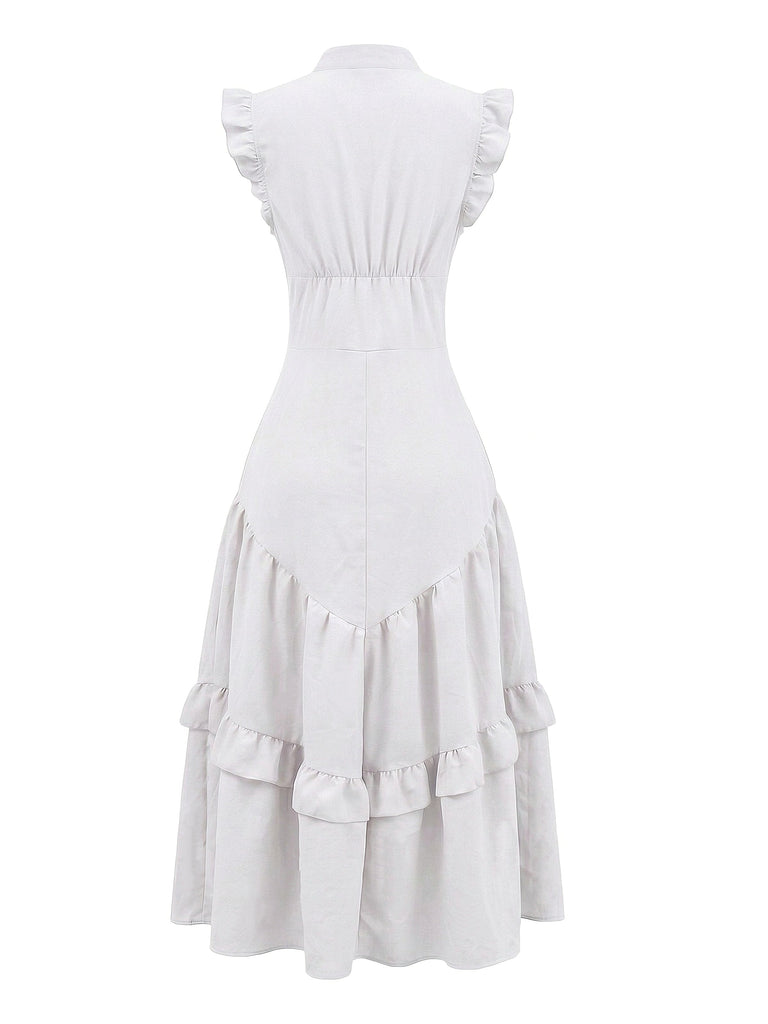 Rose Foncé Robe Évasée Sans Manches en Coton Lin années '50 5