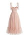 Robe Longue à Manches Bouffantes Plumetis Rose Foncé Années 1950