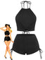 [Prévente] Ensemble bikini noir froncé à dos nu années 1960