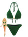 Devant : Ensemble bikini vert à sequins et étoiles de mer, style vintage élégant des années 1940, parfait pour les passionnées de mode vintage.