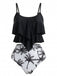 Ensemble tankini noir à volants avec cocotiers