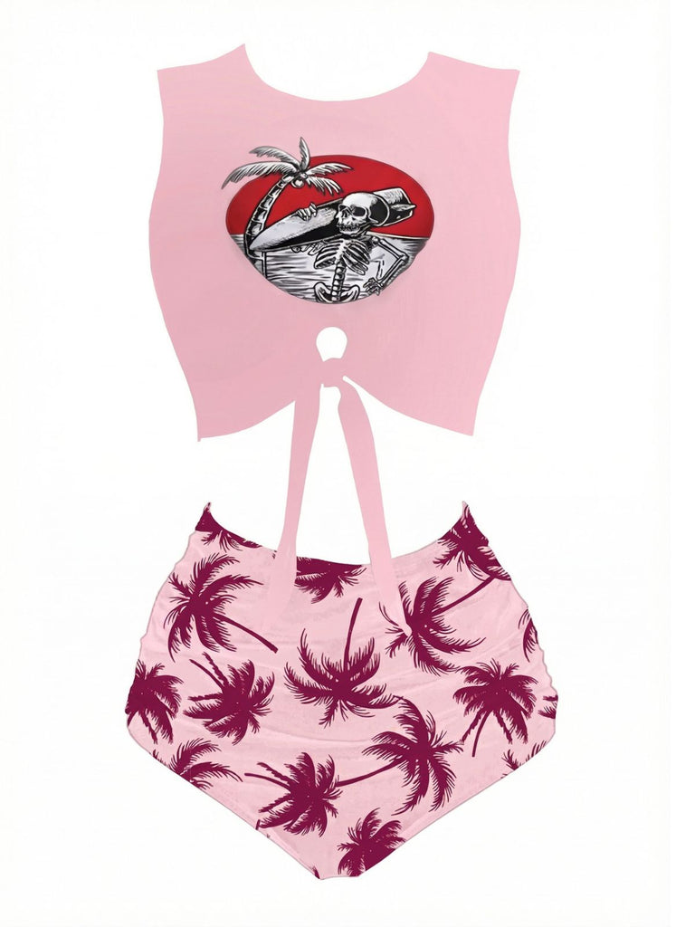 Ensemble Bikini Punk Ceinture à Nouer Tiki à Motifs Années 1980