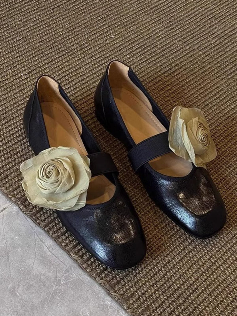 Chaussures Mary Jane Plates en Fausse Peau d'Agneau avec Fleurs 3D Amovibles 5
