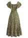 Robe Florale Col Carré Manches à Volants Verte Années 1940 3
