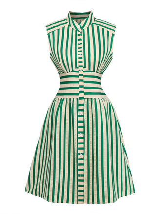 Green and white striped dress on a white background