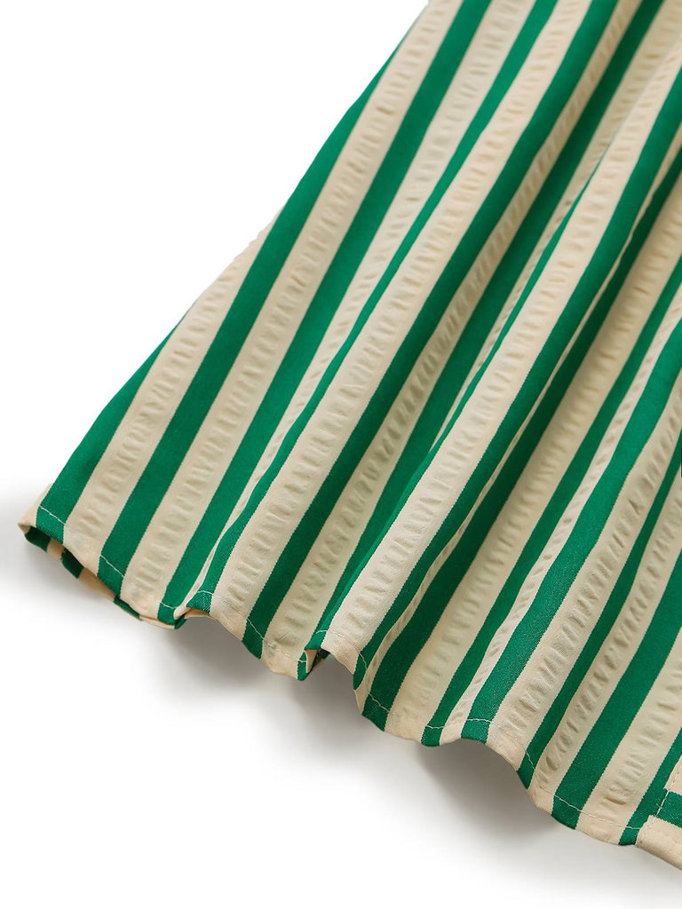 Close-up of green and beige striped fabric on a white background
