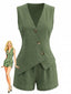 2PCS Ensemble gilet et short lacets et col V années 1940