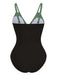 Black swimsuit with green straps on a white background