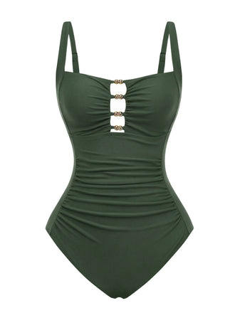 Froncé Découpé Tummy Control Maillot de Bain Une Pièce Années 1950 2