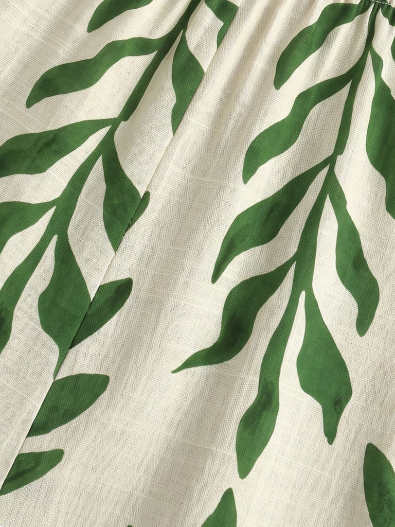 Combinaison à Bretelles Fines Imprimé Feuilles Tropicales à Jambes Larges Verte Années 1960 4
