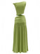 Green 2PCS 1930s Off-Shoulder Top & Slit Ruched Maxi Skirt-back-view