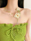 Collier Fin Fleur Perles Pendentif Goutte Vintage